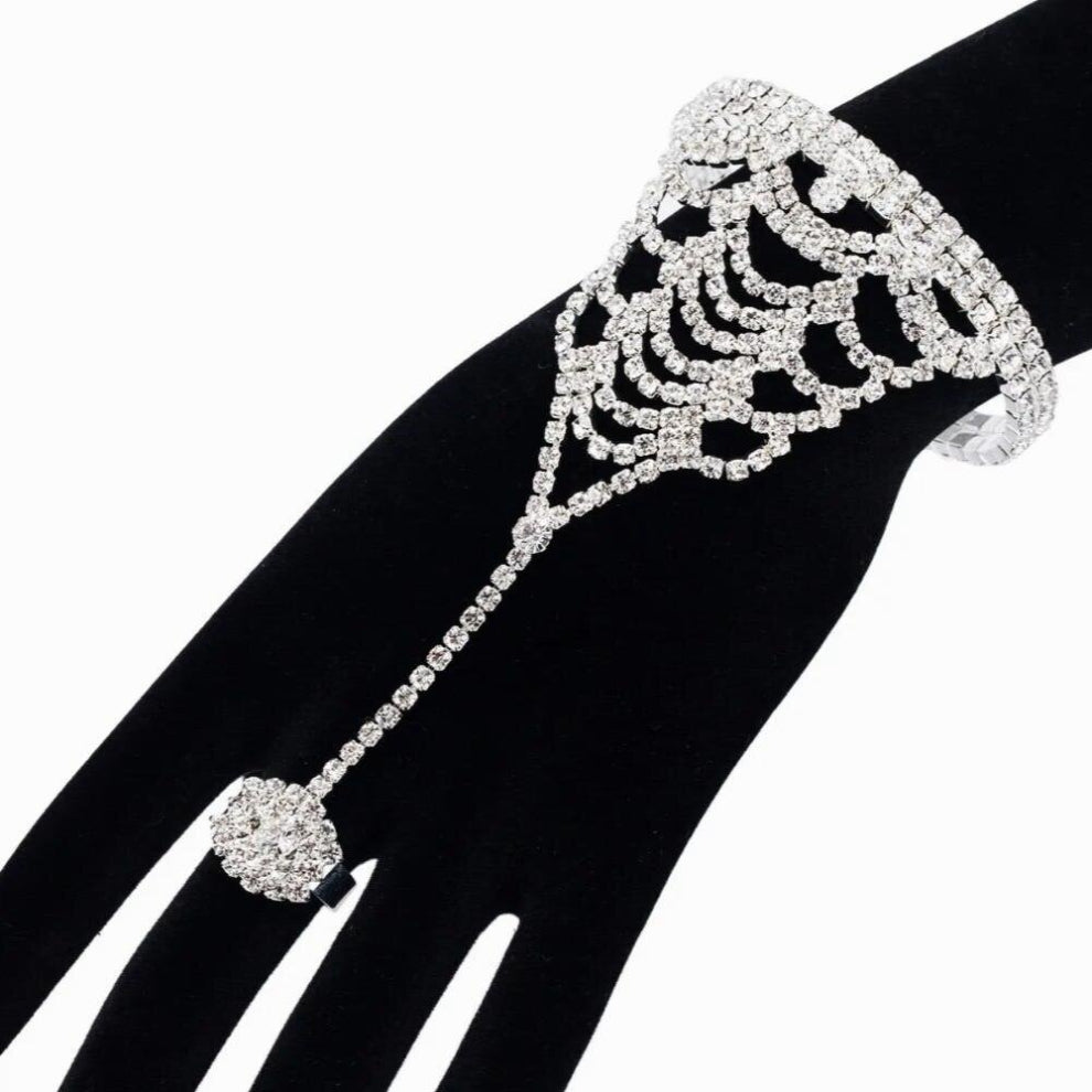 Arrival Silver Plated Rhinestone Hand Bracelets&Bangles Ring Crystal Link Beatuy Women Wedding B184