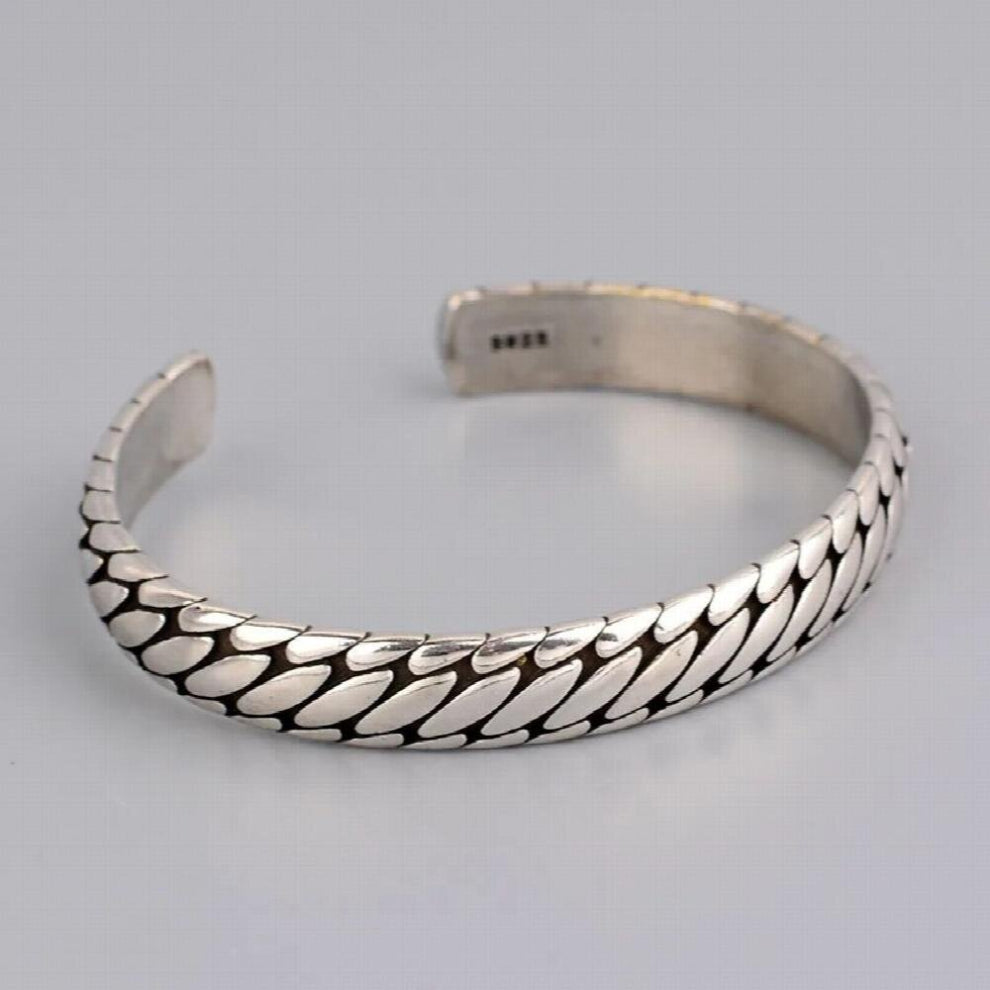 Engraved Tire Pattern Bracelet Female Thai Silver Open Hand Jewelry Retro Style Hip-hop Charm Bracelets