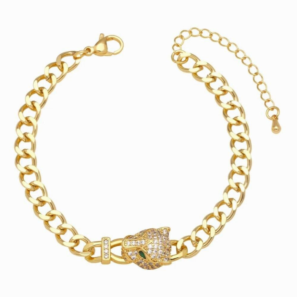 Leopard Head Bracelet For Women Men Punk Zircon Animal Elephant Cuban Chain Cuffs Bracelet Party Jewelry