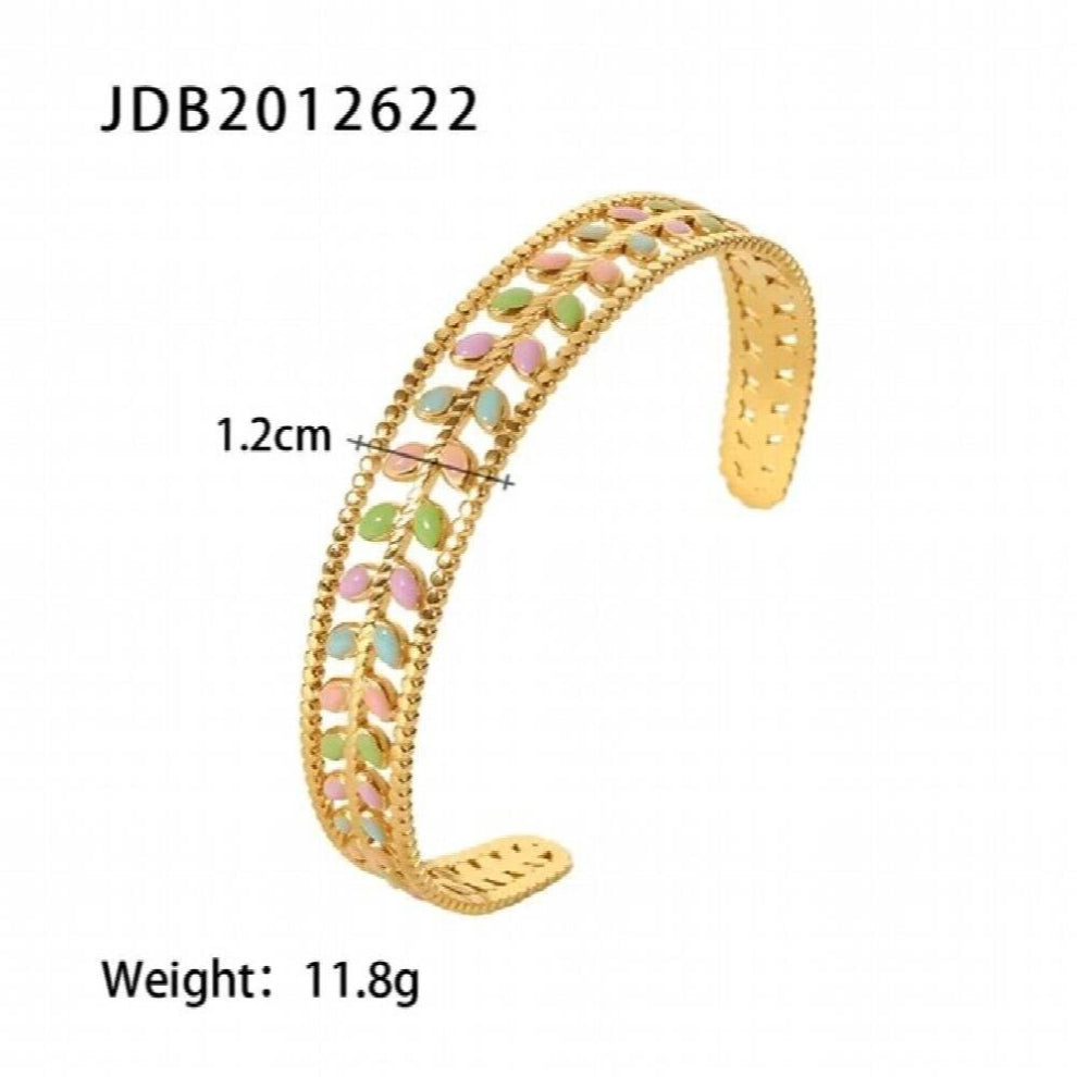 Youthway Open Stainless Steel Bangle for Women Summer Green Metal Golden Charm Waterproof Charm Jewelry Gift