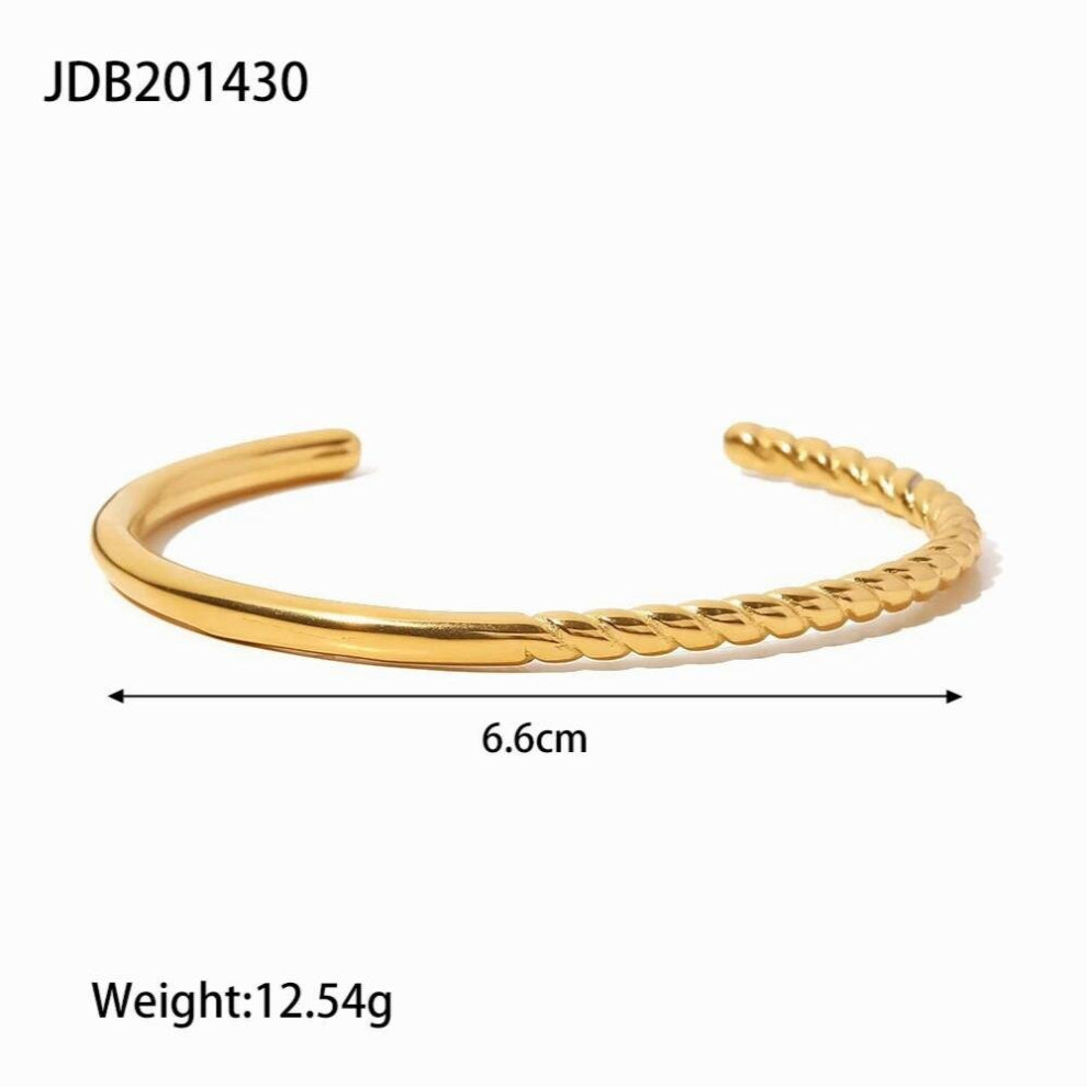 Youthway Opening 316 Stainless Steel Wrist Bracelet Bangle Golden Minimalist Texture Jewelry for Women Party Waterproof