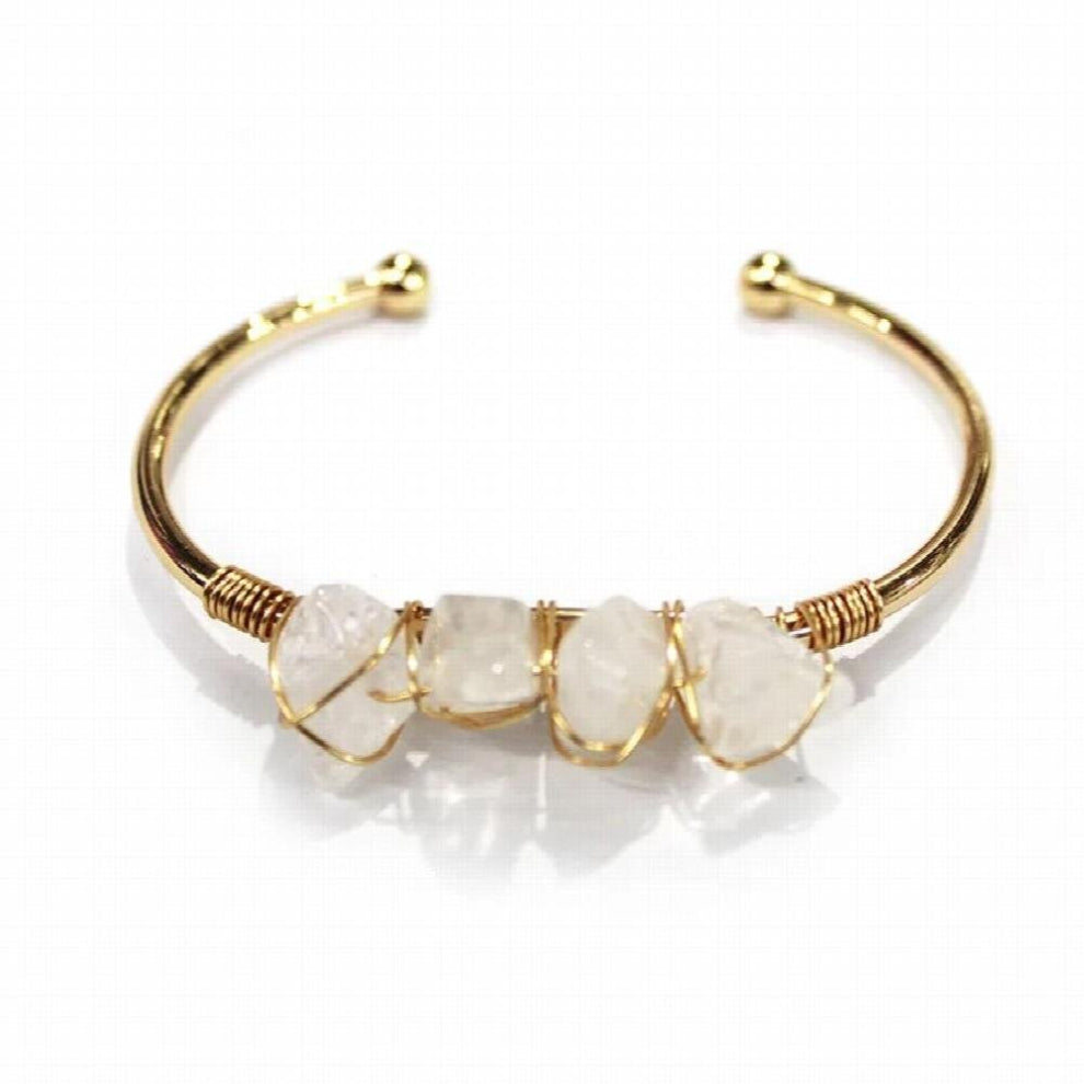 Boho Natural Stone Wrap Wrap Chip Beads Bracelet for Women Adjustable Open Cuff Bangles
