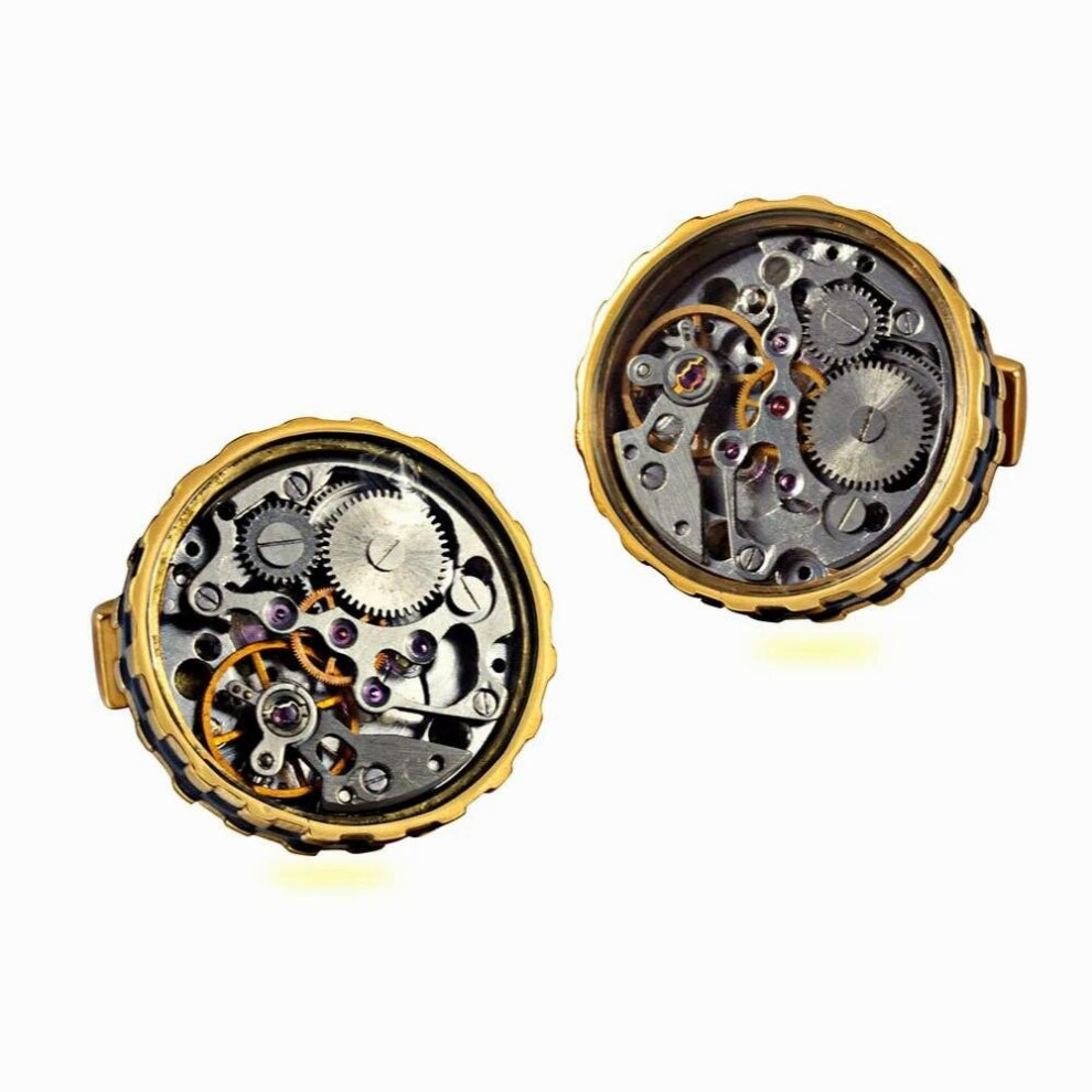 Watch Mechanical Movement Glass Surface Gear Edge Serrated Stainless steel cufflink Tuxedo Shirt cufflinks