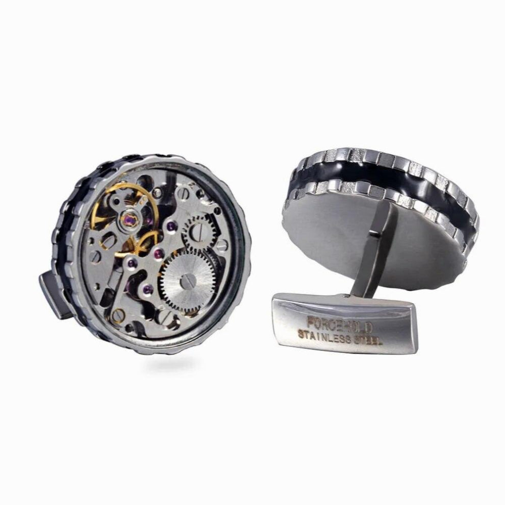 Watch Mechanical Movement Glass Surface Gear Edge Casting Serrated Stainless steel Tuxedo Shirt cufflinks
