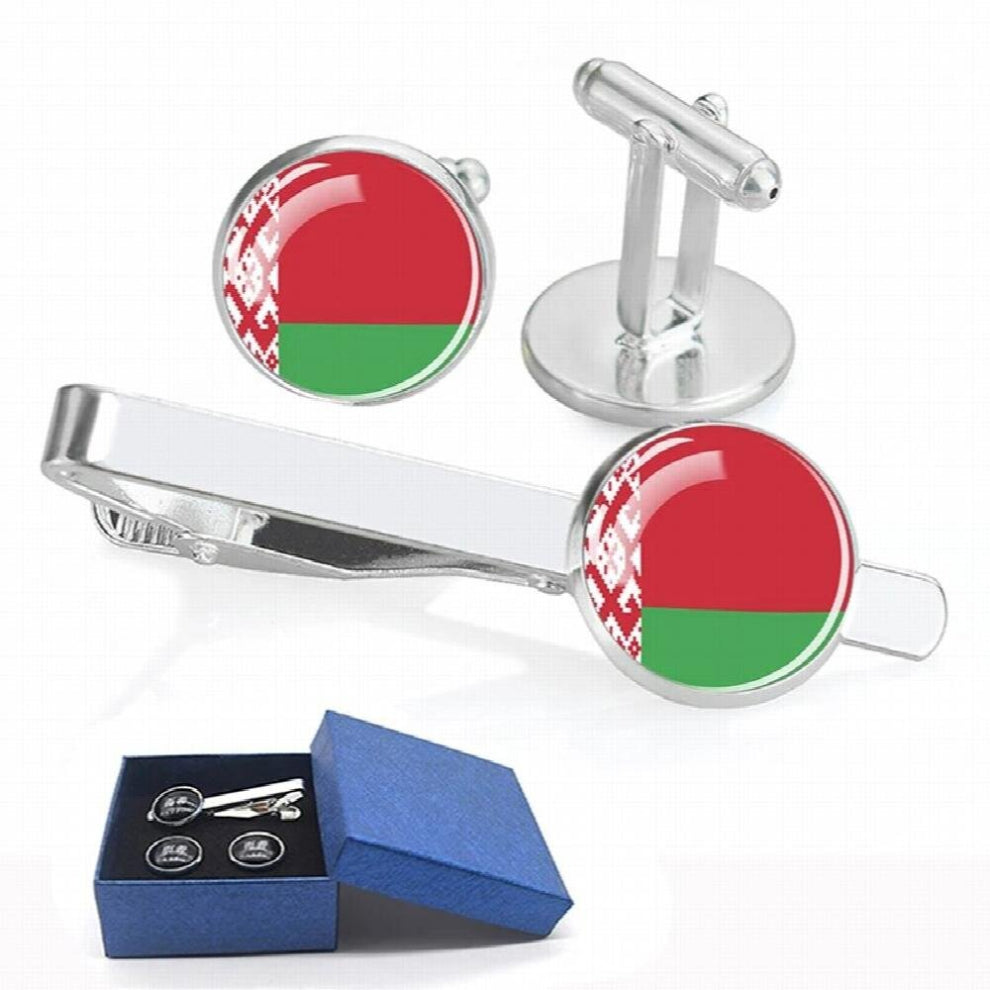 Esspoc Creative National Flag Tie Clip and Cufflinks Necktie Clip Gentleman Jewelry Set Mexico Ukraine Spain Canada Flags