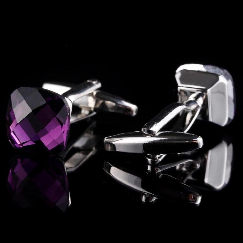 Mens Cufflinks Purple Rhinestone,Men Business Banquet Wedding Formal Dress Jewelry French Shirts Crystal Cuff Links