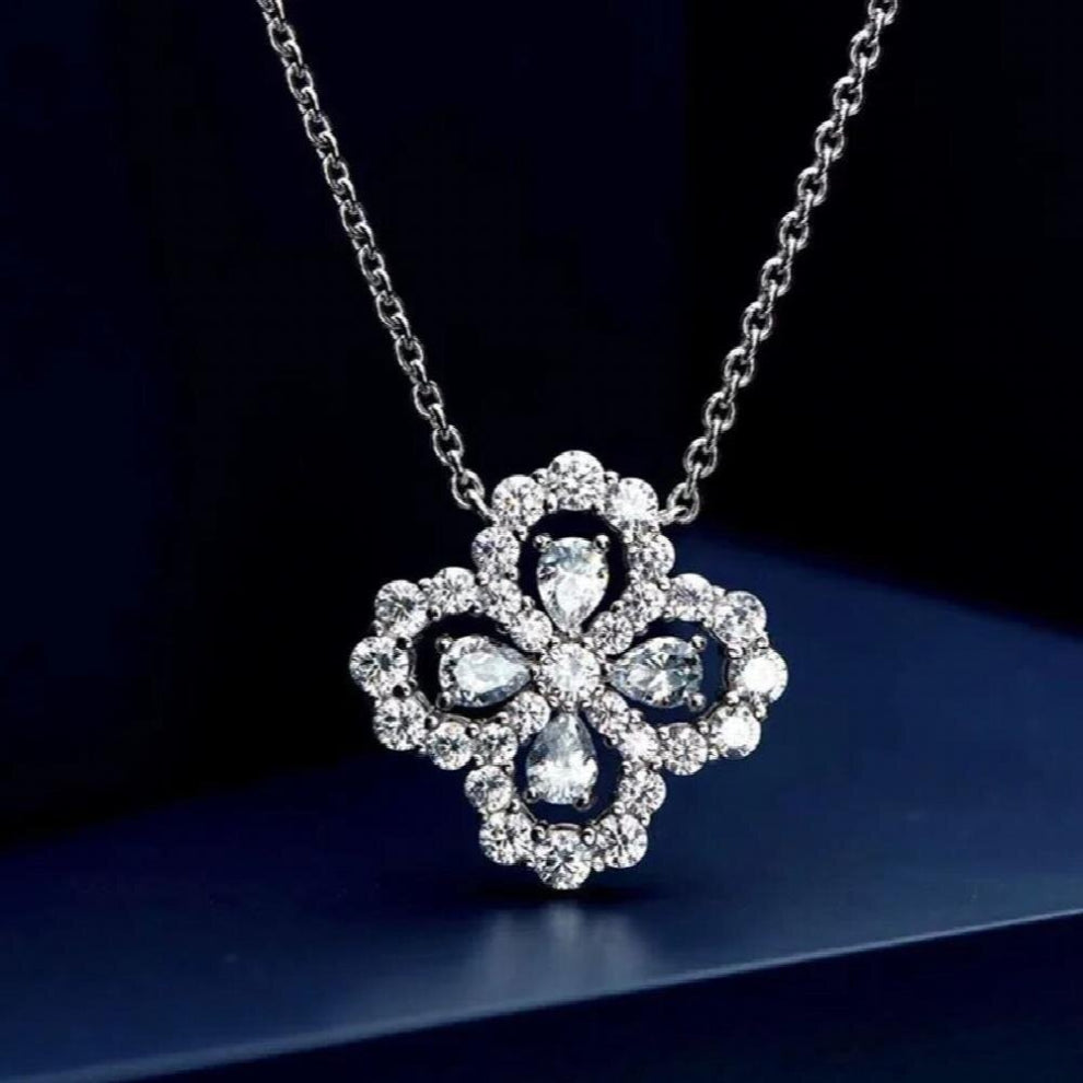 Bracelet Clover Zircon Clavicle Chain Female Bride Jewelry Gift Ladies Woman Bracelet Earrings NecklaceSet