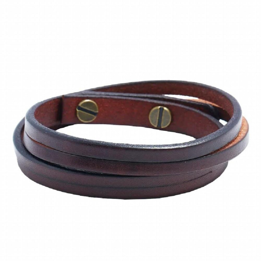 Double-deck Leather Bracelets&Bangles For Men Punk brown-Black Wristband Cuff Jewelry boy Gift