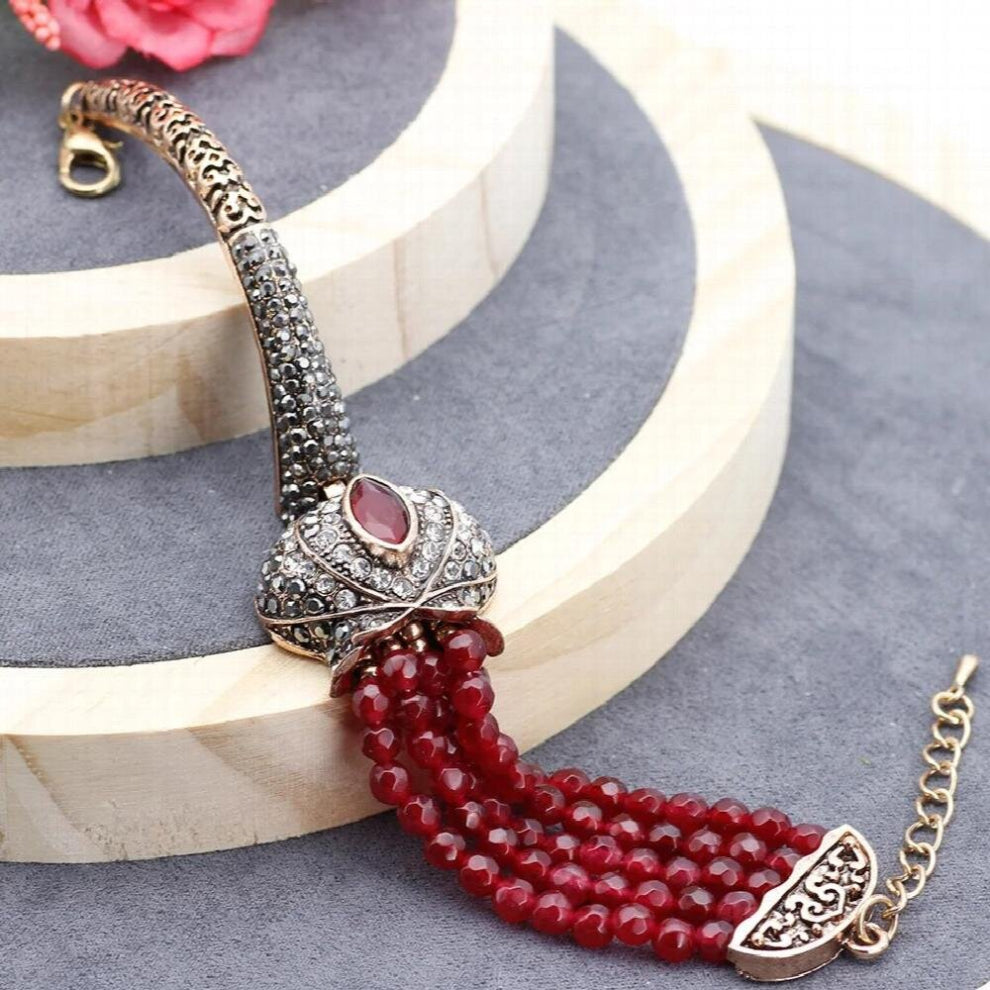 Vintage Natural Stone Charm Bracelets For Women Antique Cuff&Bead Style Flower Wedding Jewelry