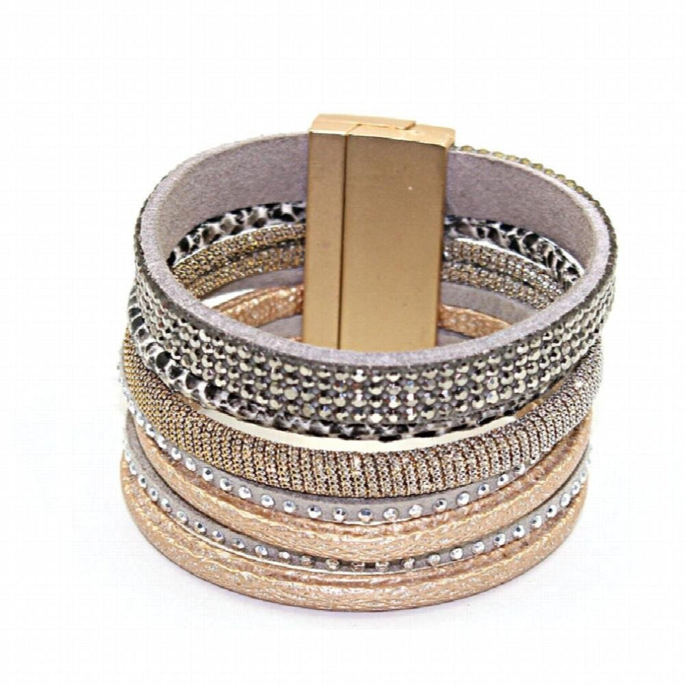 1 pc-lot Style Hot Selling Jewelry Bohemian 7 Layers Mixture Rhinestone Leather Bracelet&bangle Magnetic Clasp