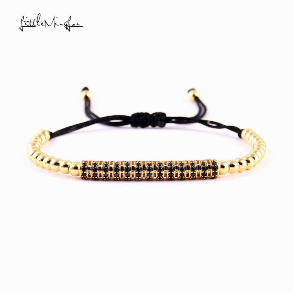 4mm Copper Bead Men Bracelet Pave CZ Long Tubes Charm Macrame Bracelets & Bangles For Women Jewelry