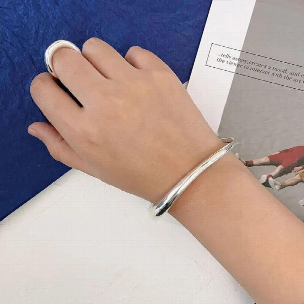 Foxanry Minimalist Silver Bracelets Vintage Couples Glossy Solid Bangles Party Jewelry Girl Gift