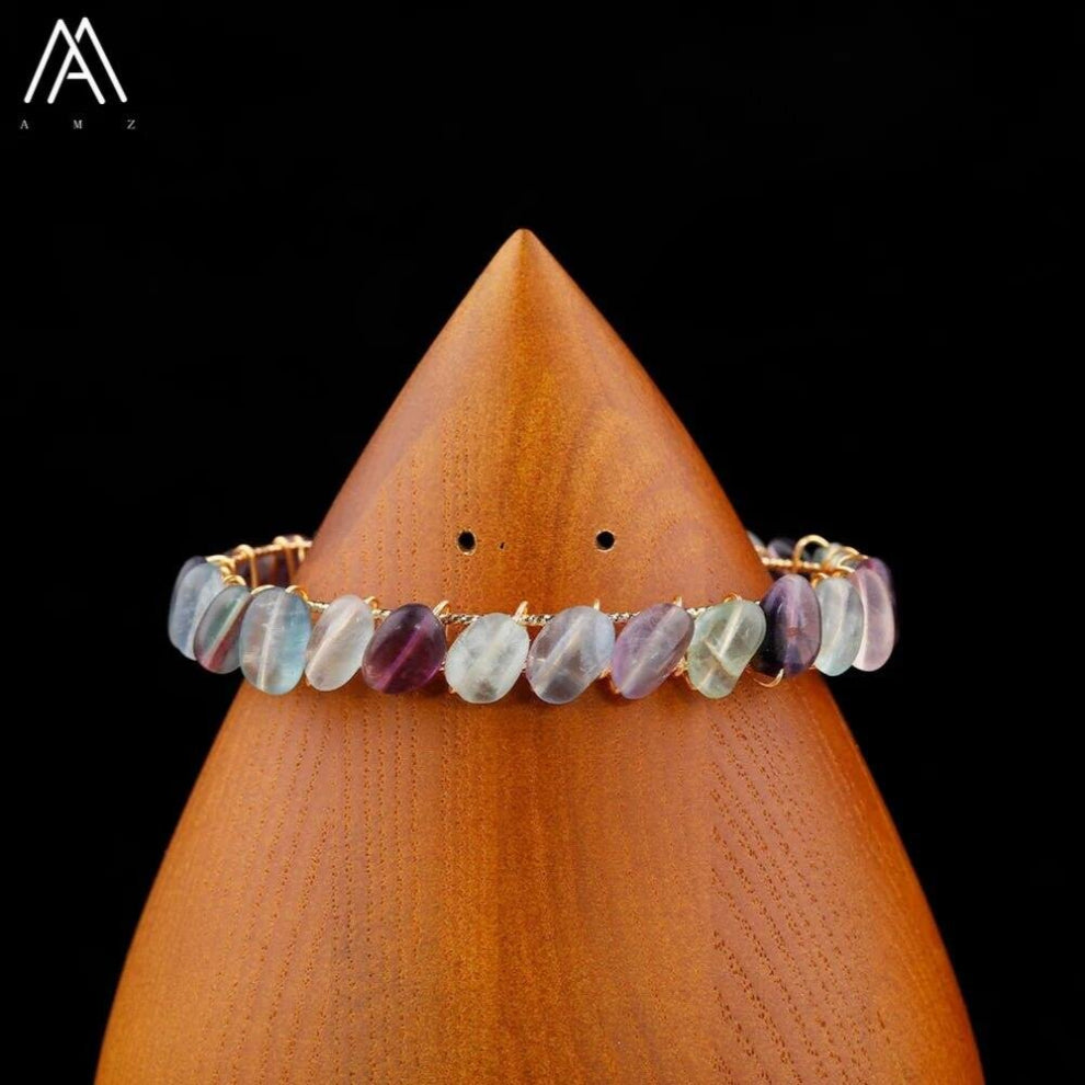 Natural Rainbow Tourmaline Fluorite Stone Chip Beads Open Cuff Bracelet For Women Boho Statement Bracelet Jewelry Gift