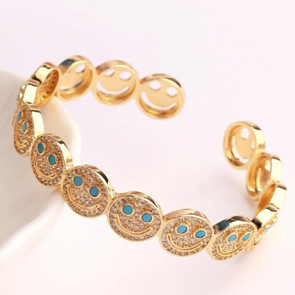 Arrival Smile Happy Face Bangles Plated Cubic Zirconia Round Smiley Cuffs Bracelets for Women Classic Party Gift