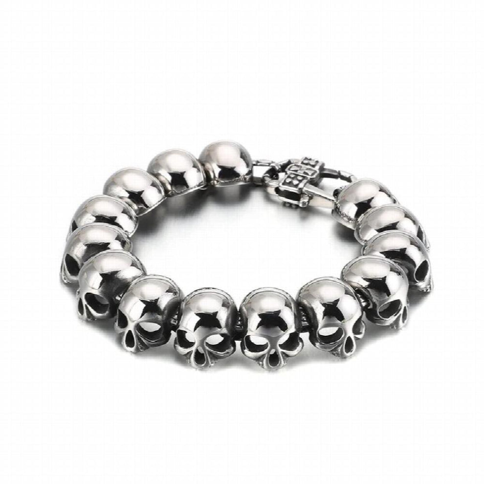 kb120777-bd Skull Charm Stainless Steel Men's Bracelet - Gothic Biker Armband, Link Chain, 18mm-24mm Wide, 20-22-23cm