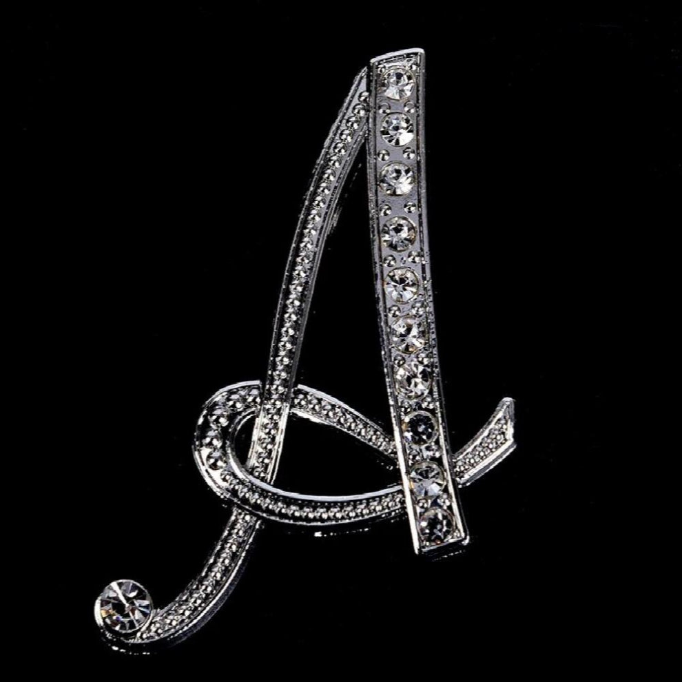Women English A-Z Letter Brooch Pin Crystal Rhinestone Metal Glossy Girls Ladies Lapel Collar Pin Scarf Clothes Decor