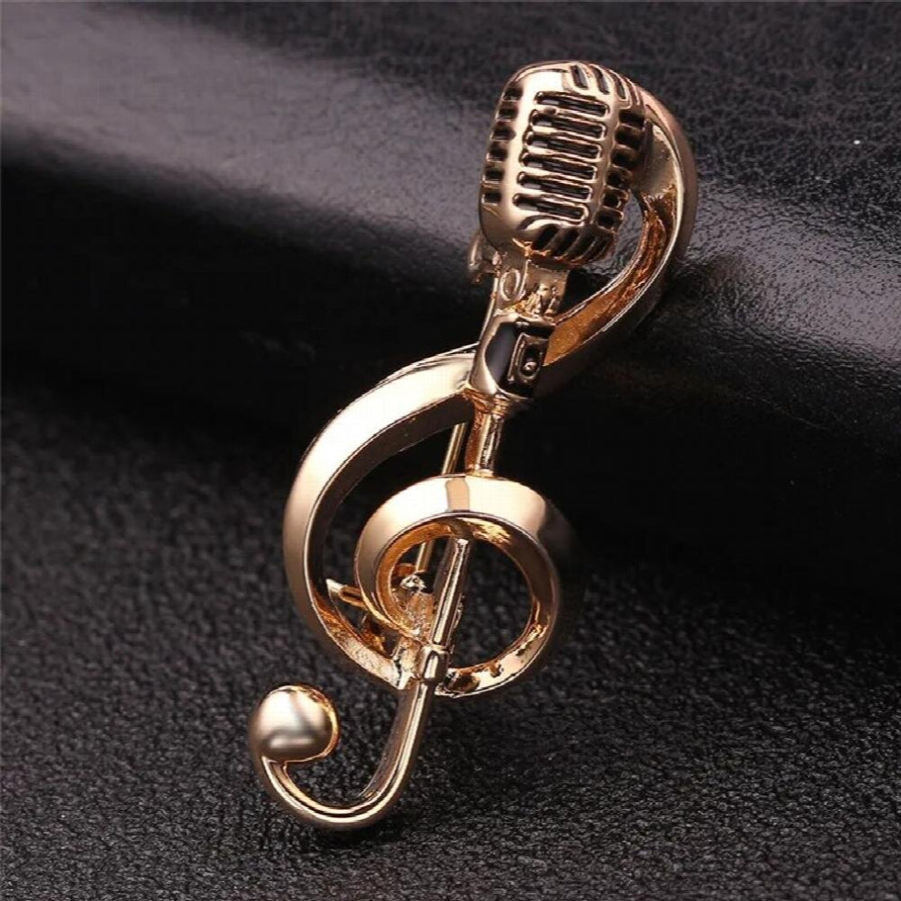 Silver Microphone Music Note Brooches Enamel Pin For Women Men Singer Party Concert Accessories Gift Jewelry