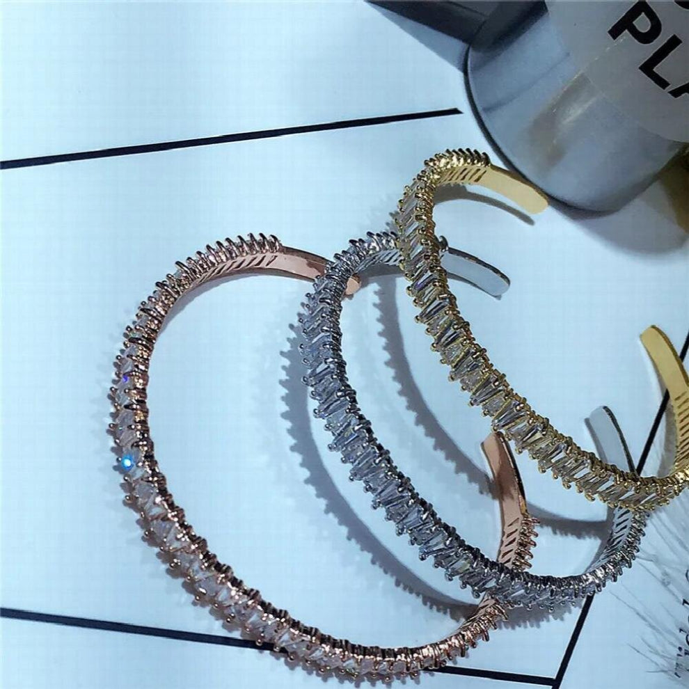 Clear Baguette Cubic Zircon Women Cuff Bangles&Bracelets Gold-Color Pulseiras Bangle bijoux B-119