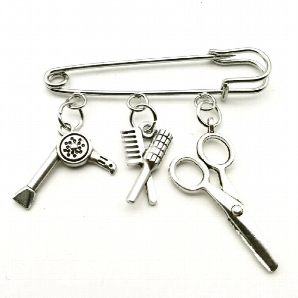 Jewelry Hair Dryer Comb Scissors Brooch Men and Women Hairdresser Graduation Party Pendant DIY