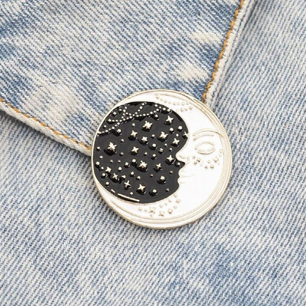 Vintage Cartoon Waves Brooch Sun and Moon Round Enamel Pins Bag Badges For Women Shirts Lapel Pin Jewelry Accessories