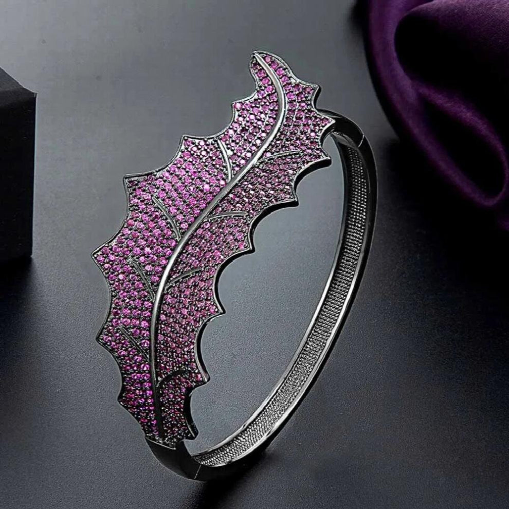 Zlxgirl Colorful Cubic zirconia leaf bangle&bracelet for womens anniversary jewelry woman size wedding bangles