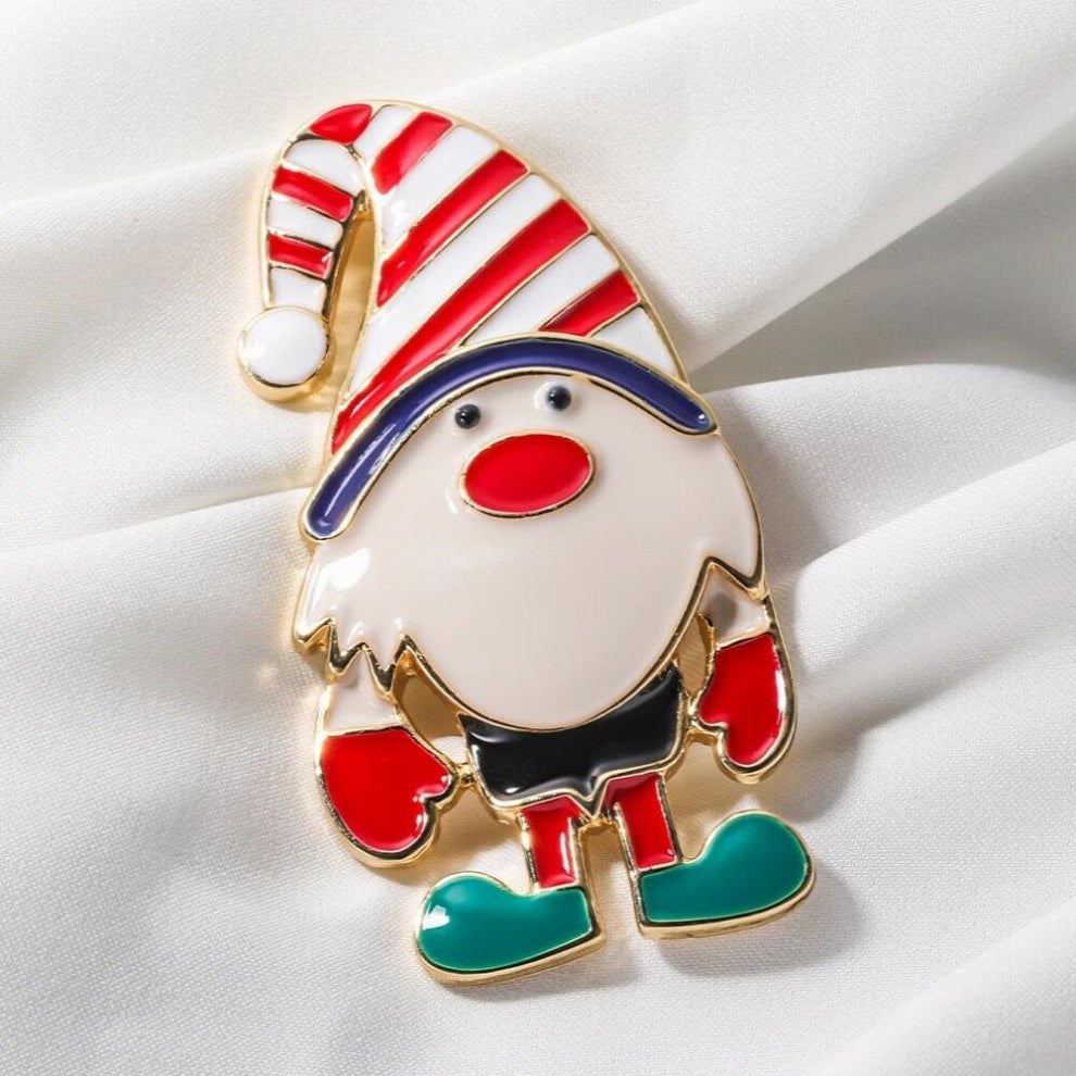 D&Rui Red Hat Elf Enamel Brooch Pulling Sled Elk Pins Hot Christmas For Women Men Holiday Coat Decoration Pin