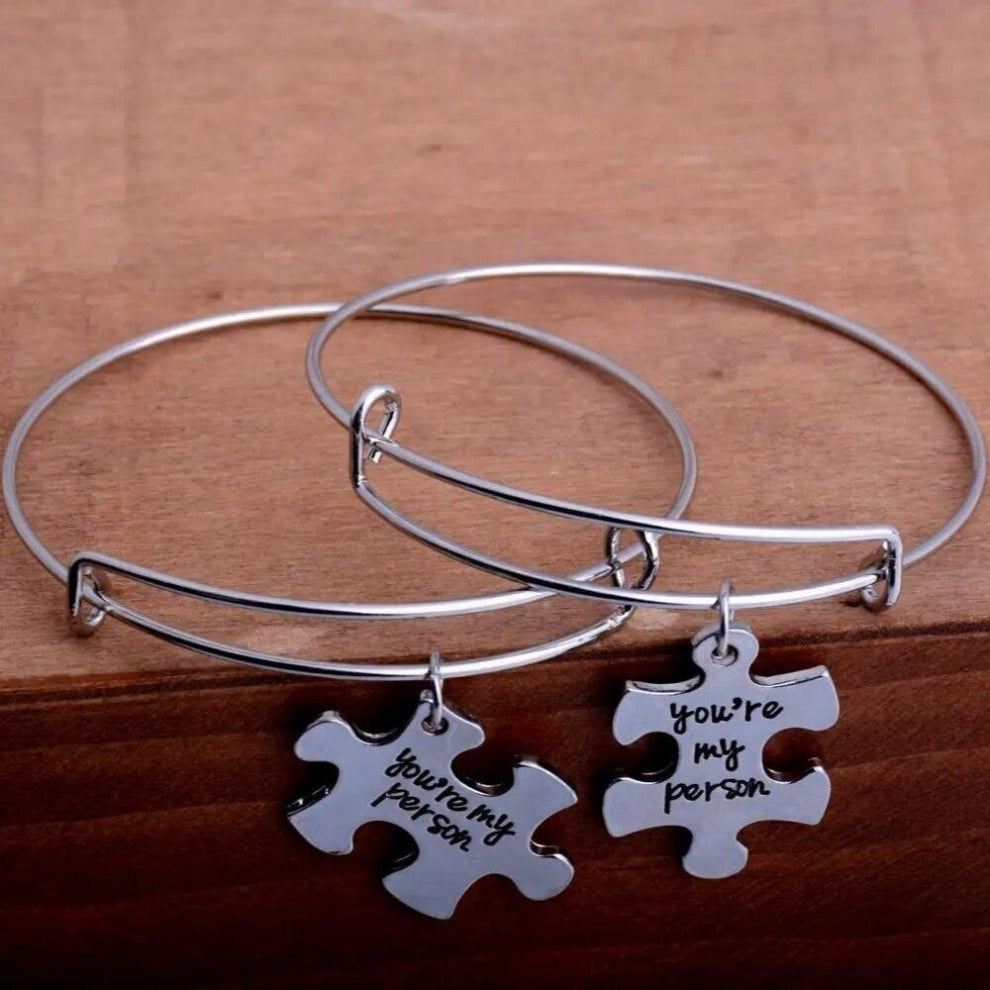 12PC Puzzle You Are My Person Pendant Bangles Adjustable Bracelets Women Men Couples Love Jewelry
