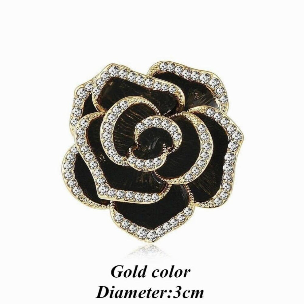 Camellia Flower Brooch Ladies Rhinestone Drop Painting Retro Enamel Pin For Coat Cardigan Accessories Banquet