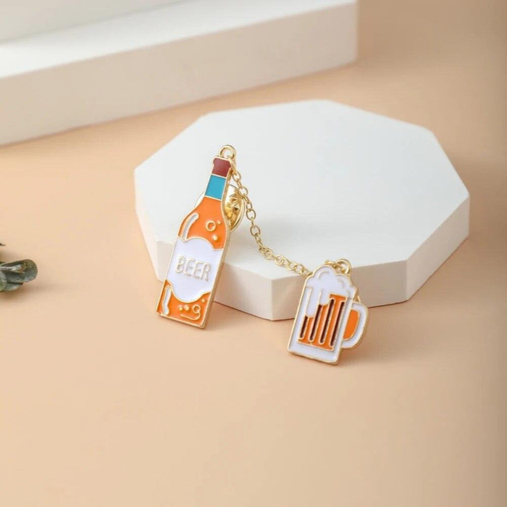 Cartoon Interesting Wine Beer Coffee Juice Drip Brooch Metal Pin Badges Female Garment Accessories