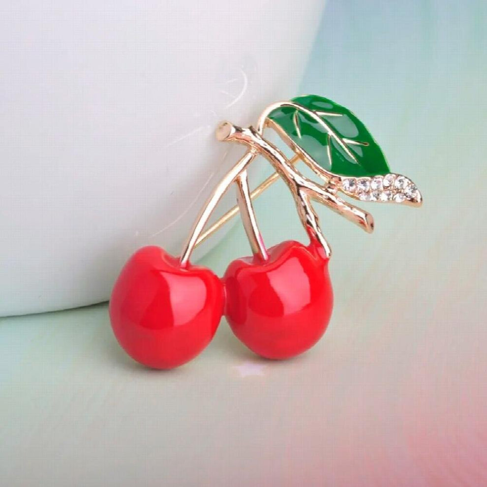 Red Enamel Brooches For Women Kids Cherry Brooch Corsage Small Bouquet Hijab Pins Feminino Party Bag Dress Accessories