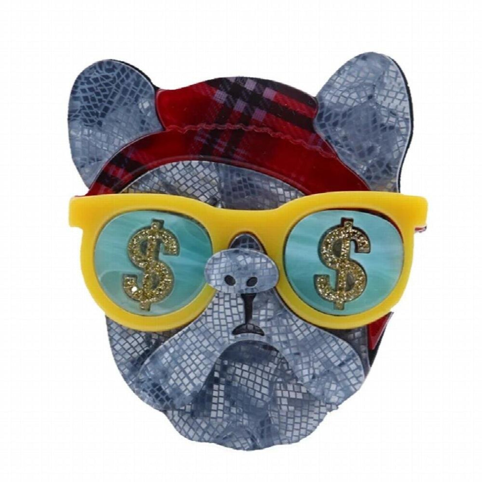 FishSheep Animal Dog Big Acrylic Brooches For Women Kids Lovely Glasses Dollar Bulldog Brooch Pins Badges Accessories