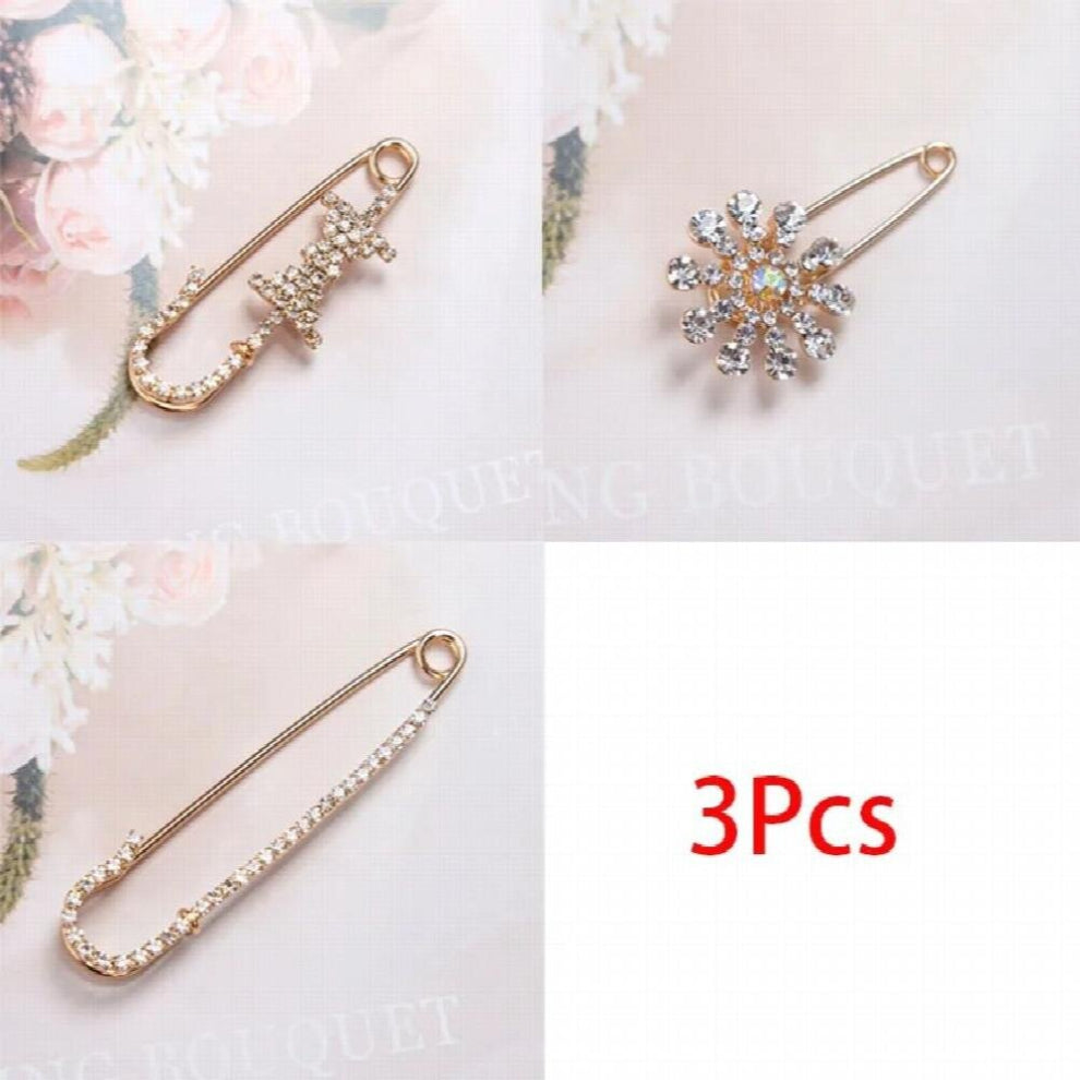 3Pcs-set Colorful Rhinestone Decoration Alloy Bow-knot Safety Pin Women Cardigan Coat Brooches Accessories Gift