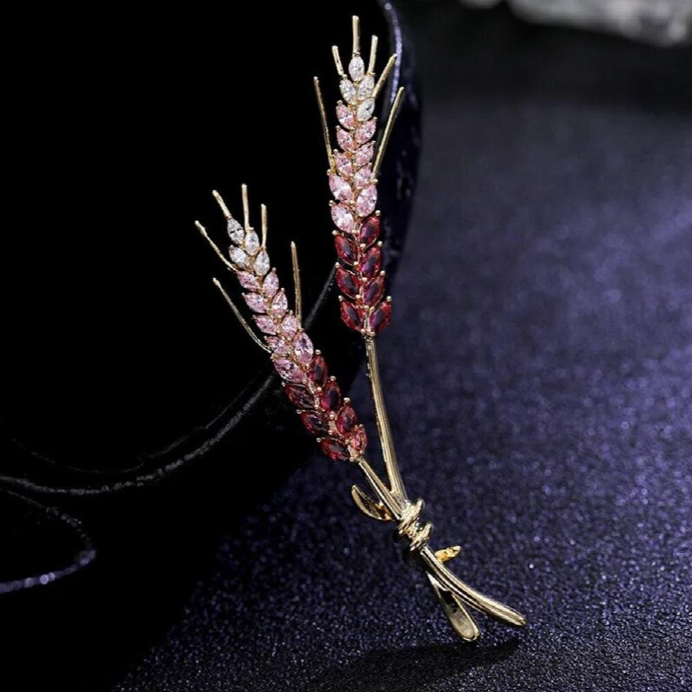 Plant Wheat Brooches for Women Pave Yellow Zircon Grain Brooch Pin Casual Office Coat Broch Pins