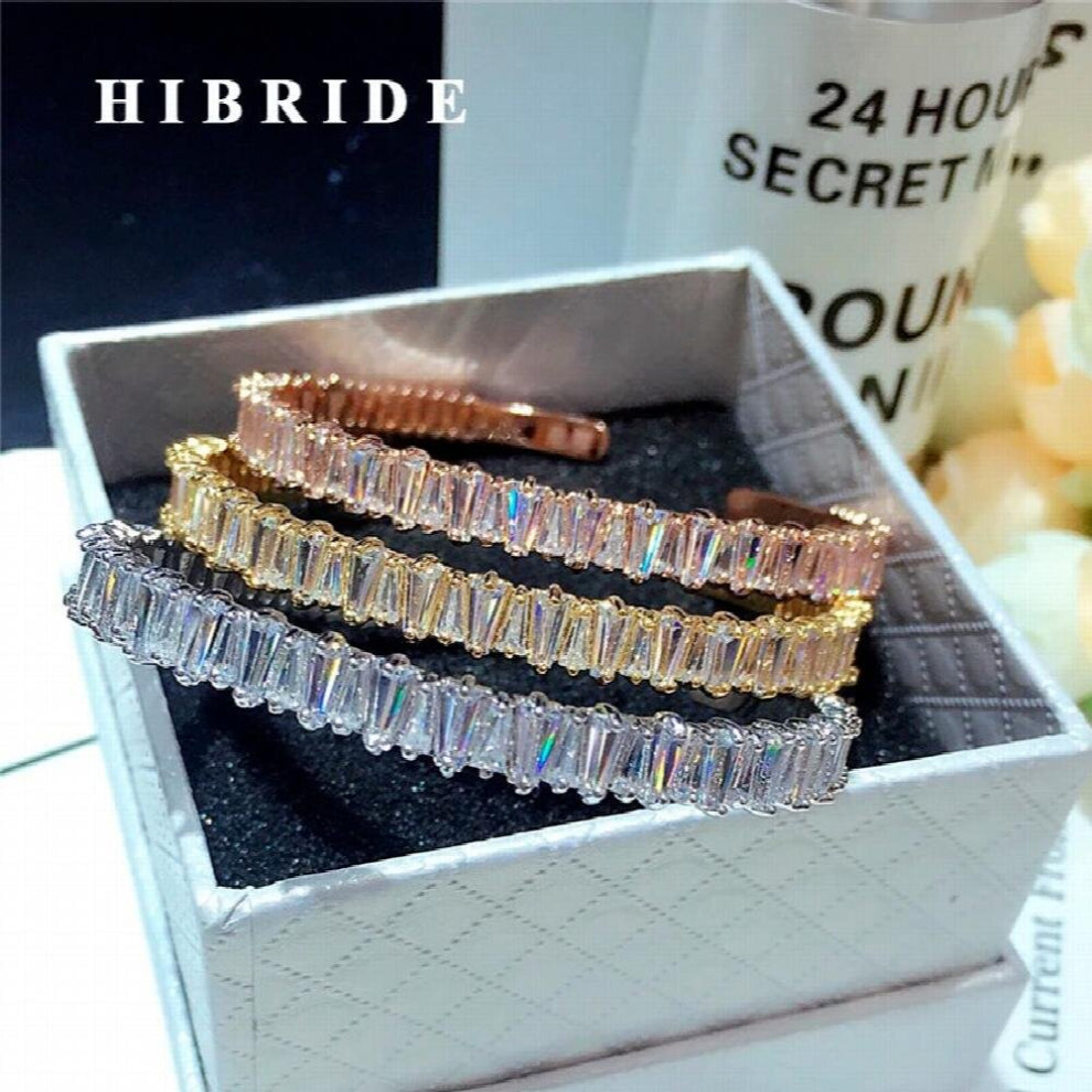 Clear Baguette Cubic Zircon Women Cuff Bangles&Bracelets Gold-Color Pulseiras Bangle bijoux B-119