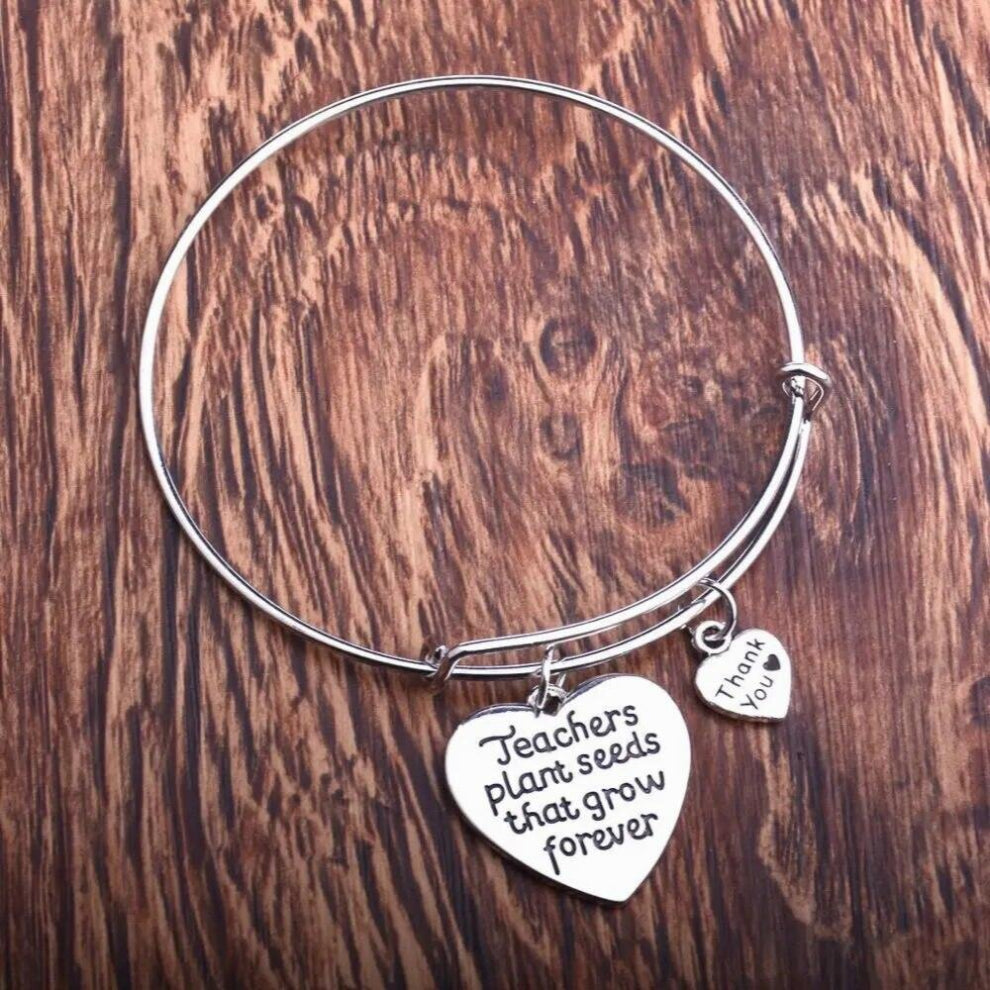 12PC Adjustable Bangles Teachers Plant Seeds That Grow Forever Bracelets Thank You Heart Charm Pendant Teachers Thanksgiving