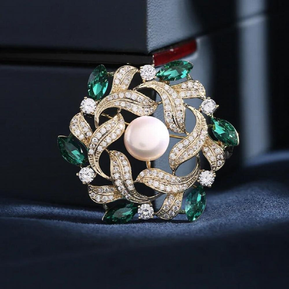 Freshwater Pearl Wreath Silk Scarf Buckle Multi-functional Crystal Flower Broochpins for Woman Cardigan Coat Leaf Brooch