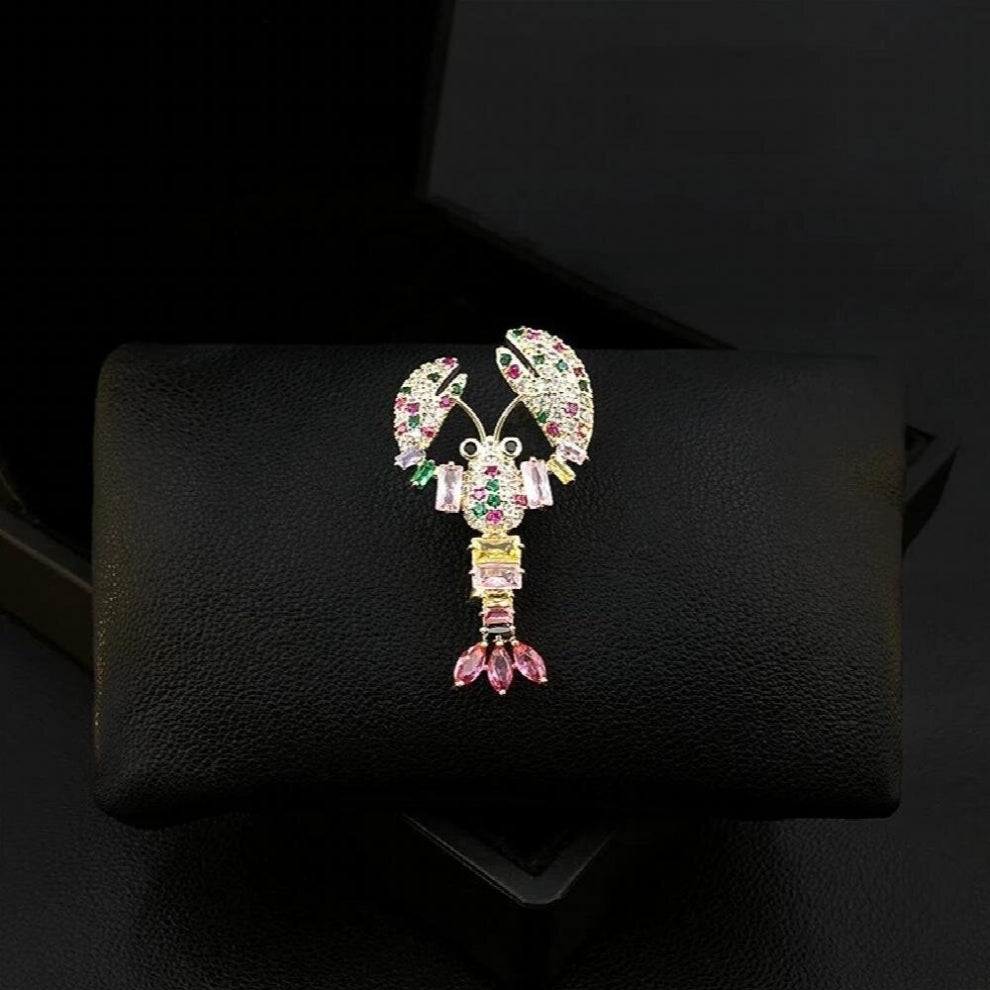 Lobster Brooch Womens High-End Animal Suit Accessories Pins Fixed Cardigan Decoration Rhinestone Jewelry