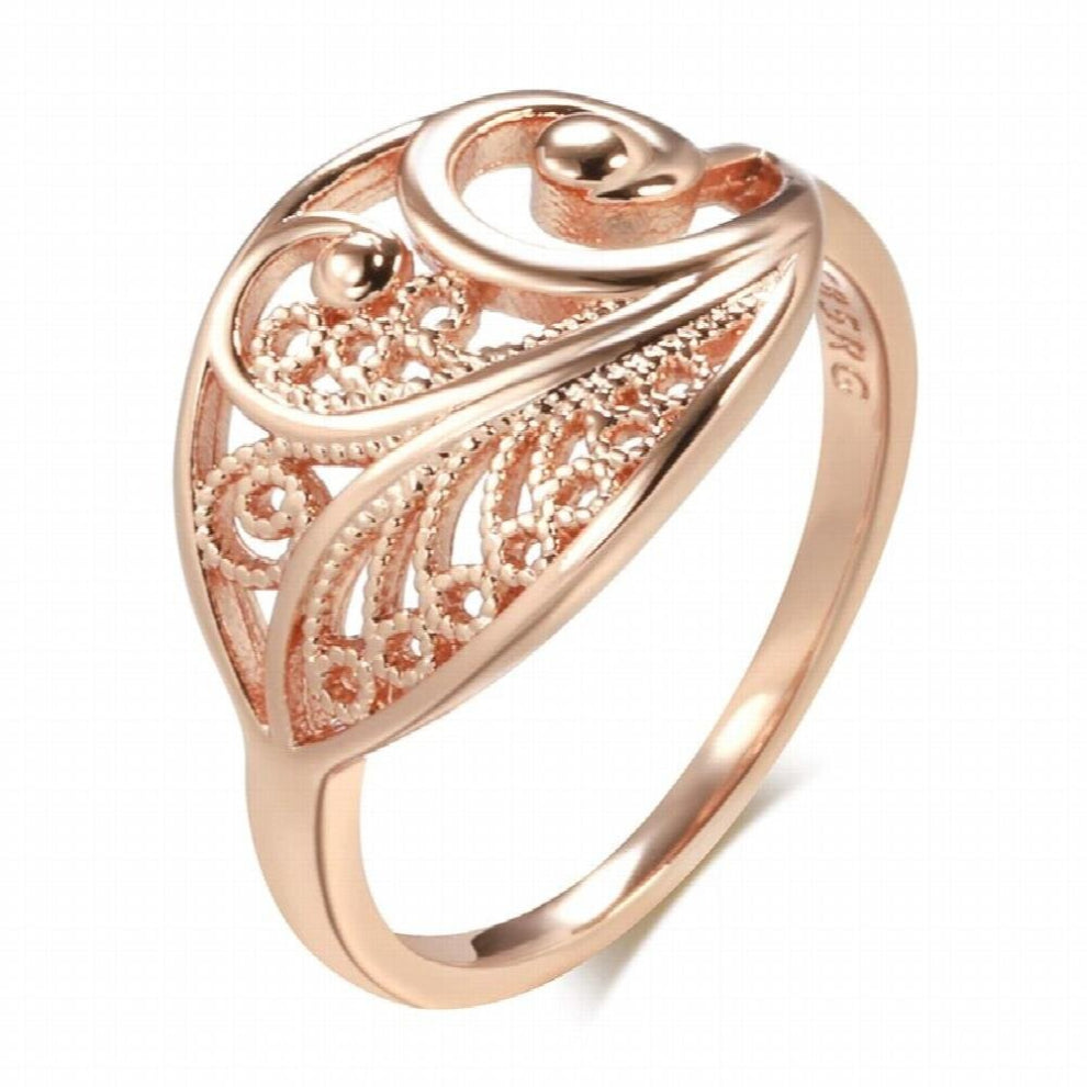 Kinel Hot Glossy Rings for Women 585 Rose Unusual Hollow Flower Rings Ethnic Bride Wedding Jewelry