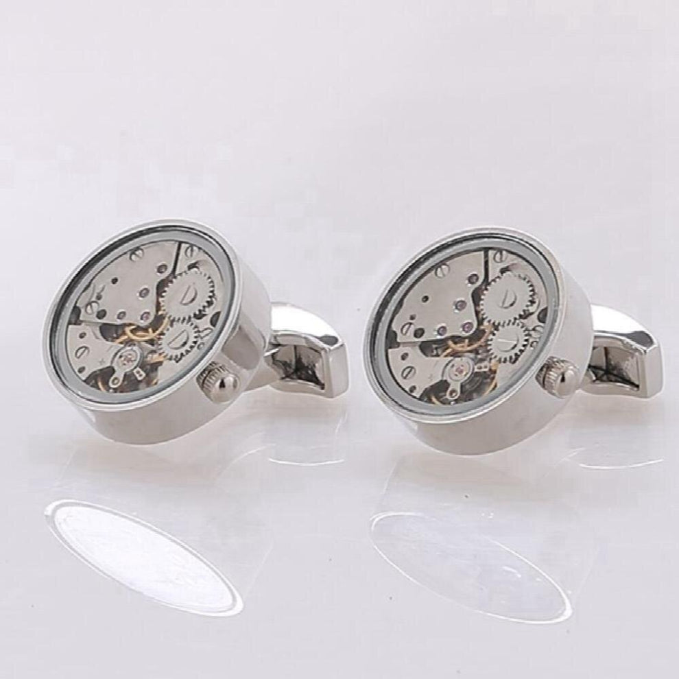 Hot Watch Movement Cufflinks Of Immovable Glass-Fronted Lepton Steampunk Gear Watch Mechanism Cufflink for Mens Drop