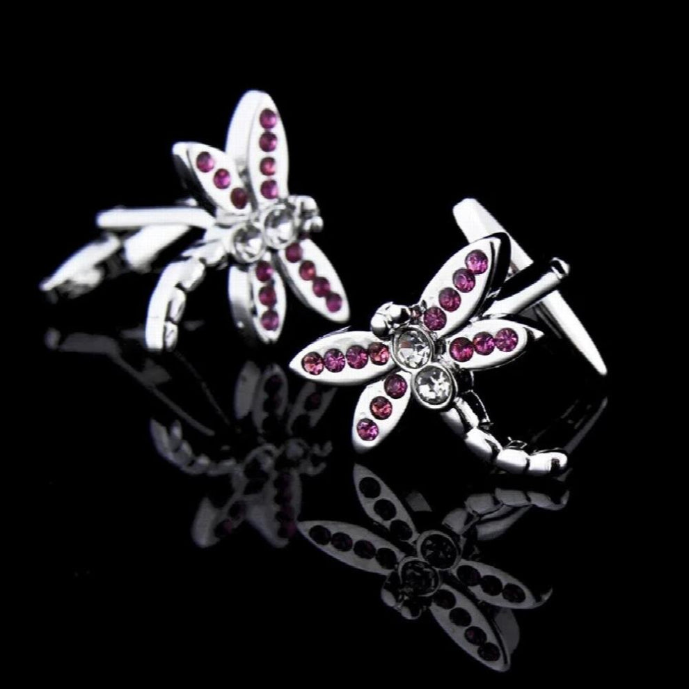 Dragonfly Cuff Links French Shirts Buttons Mens Womens OL Style Accessories Gift Rhinestone Animal links