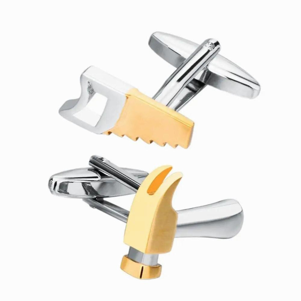 Novelty Saws Hammer Cufflinks for Mens Shirt Cuff Bottons High Gold-color Tool Cufflinks Jewelry