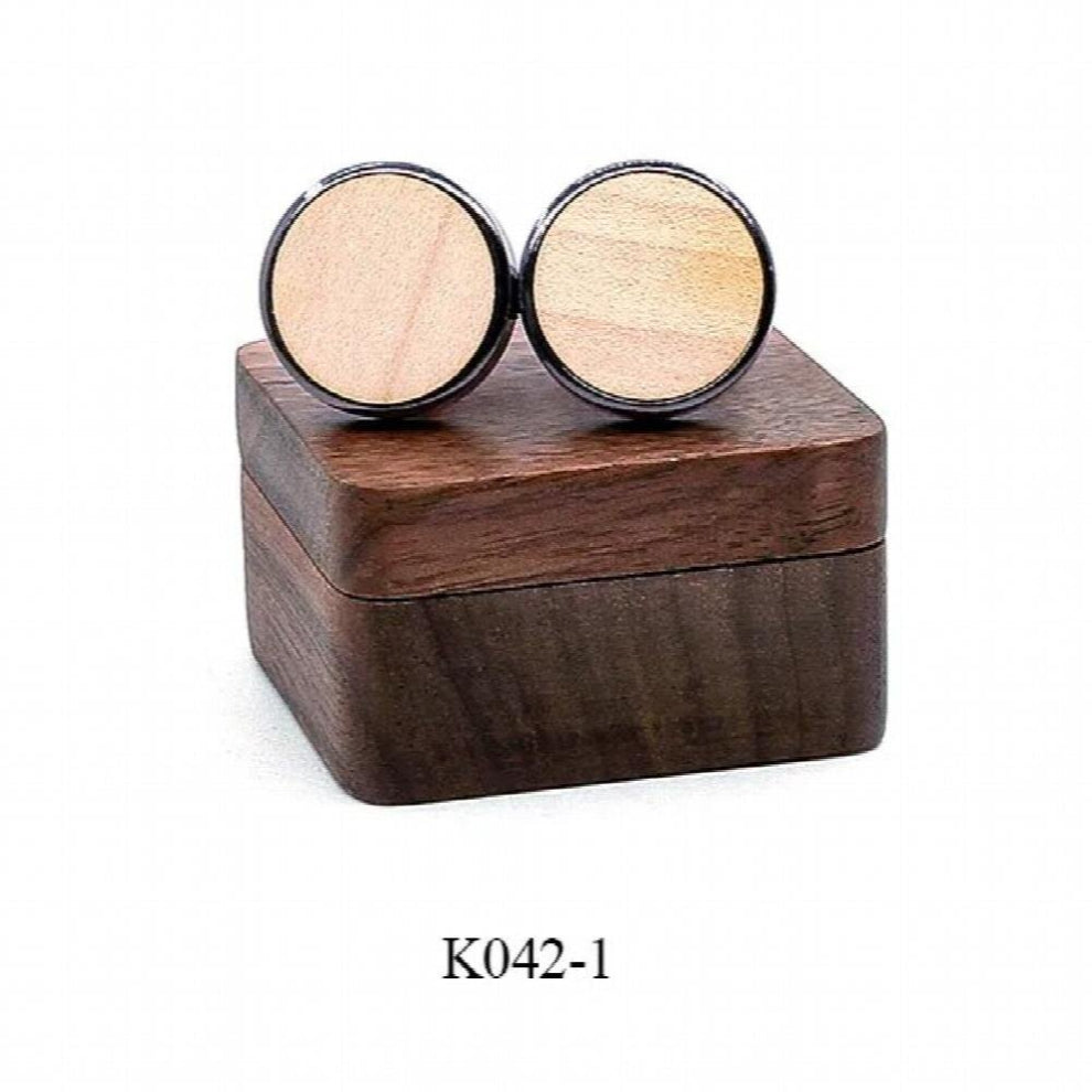 Linbaiway Retro Wooden Round Cufflinks for Mens High French Shirts Wooden Cufflinks with Box Cuff Buttons