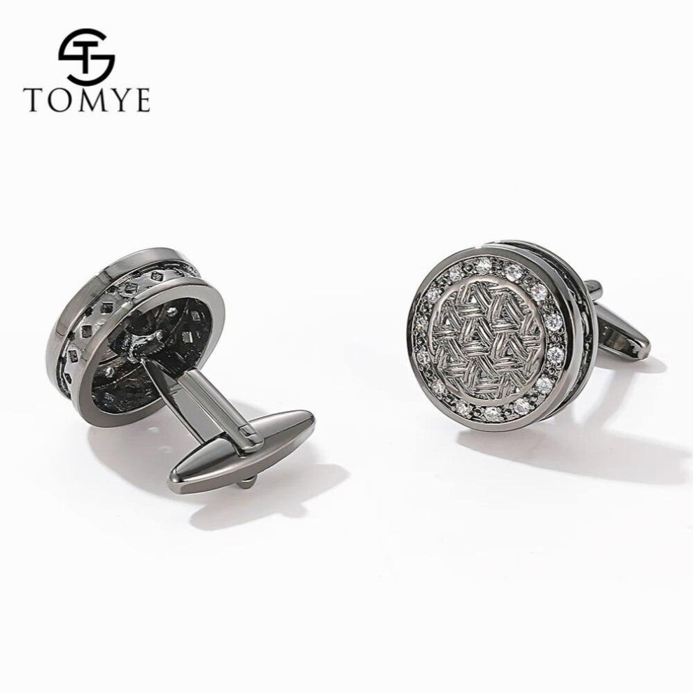 Mens High-Quality French Shirt Round Hollow Crystal Cufflinks Business Wedding Jewelry XK18S026