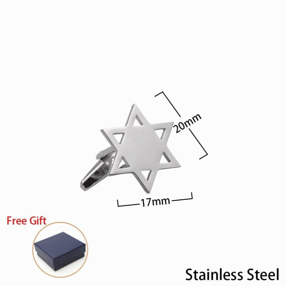 Judaism Star of David Cufflinks Religious Pentagram Twins Buttons Stainless Steel Amulet Men Jewelry Vintage Wedding Dad Gift