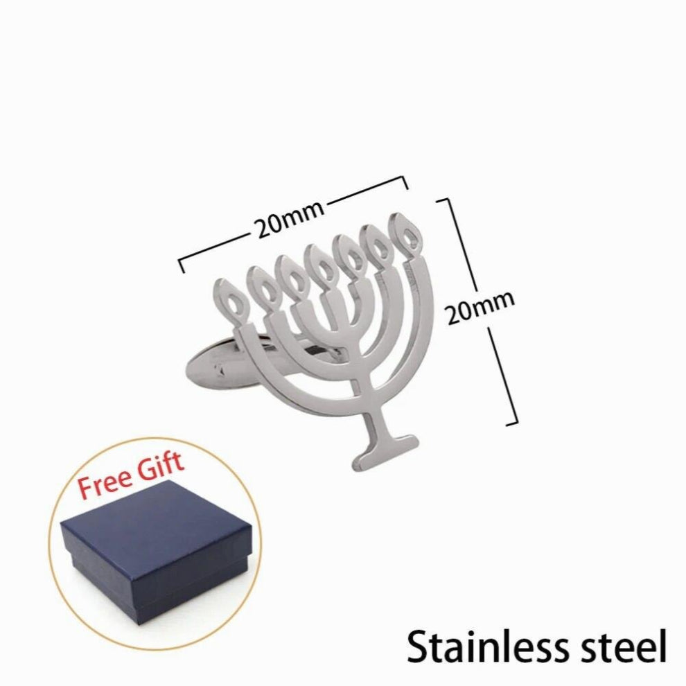 Jewish Menorah Cufflinks Religious Amulets Shirts Twins Stainless Steel Men Jewelry Vintage Buttons Wedding For Husband