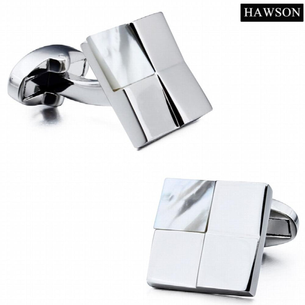 Cufflinks For Men with Gift Box, Rhodium Tone, Mother of Pearl, Match French Shirts Tuxedos Wedding on Any Occasions