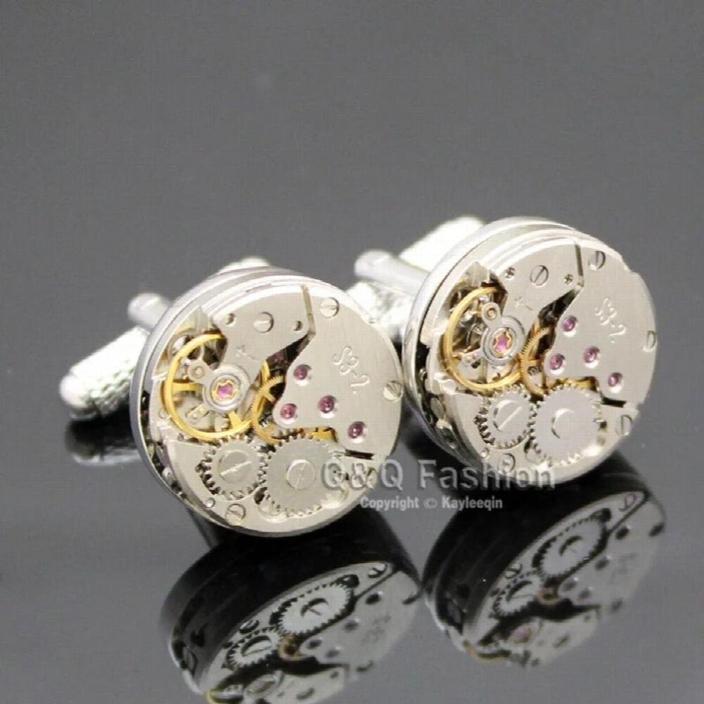 Men Watch Clock Movement Steampunk Mechanism Shirt Cufflinks Bridal Groom Gift Jewelry