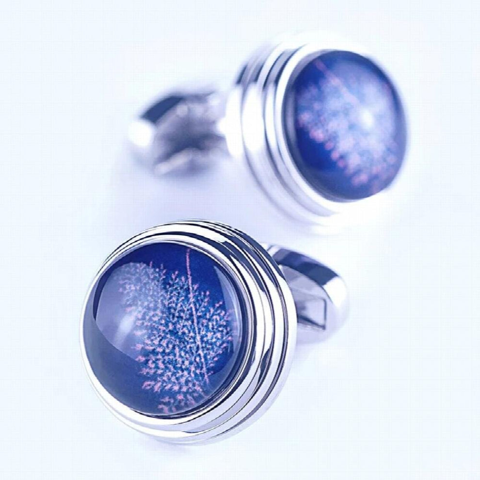 Round Snowflake Stone With flower Rhodium-Plated Cufflinks For Mens Jewelry