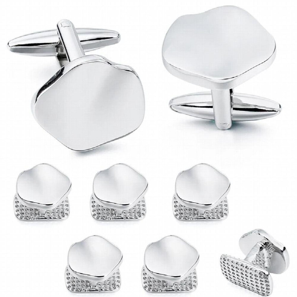 Wedding Cufflinks Tuxedo Studs Set for Men - 2 Pcs Cufflinks with 6 Pieces Studs in