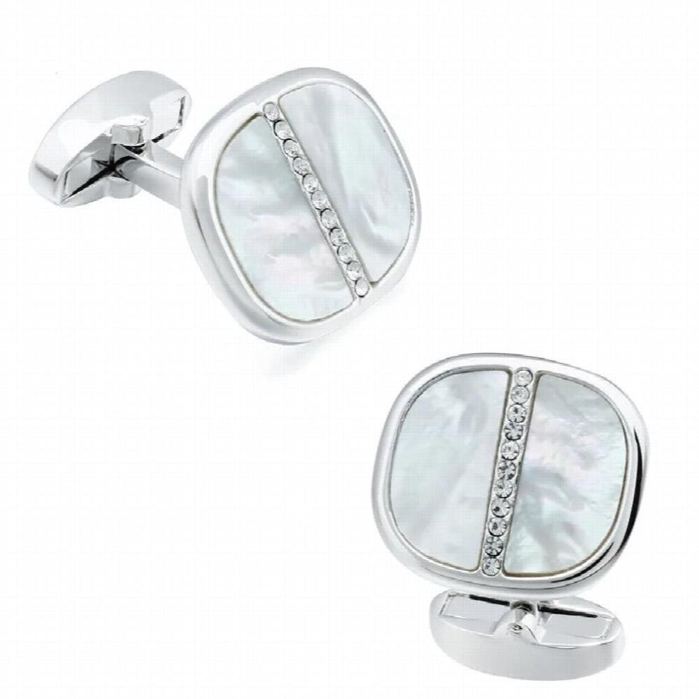 Cufflinks For Men with Gift Box, Mother of Pearl,Rhodium Tone with Crystal, Match French Shirts Tuxedos Wedding Party